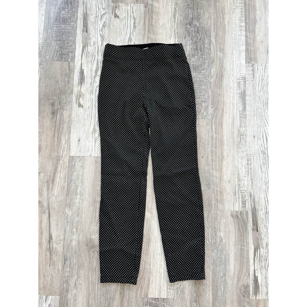 Max Studio Pull On Dress Pants Stretchy Black White Polka Dots Size Small